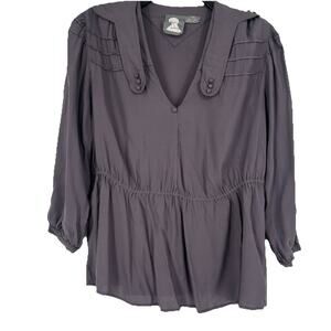 Anthropologie Girl From Savoy Boho Peplum Top Gray Whimsygoth 3/4 Sleeve Size 4